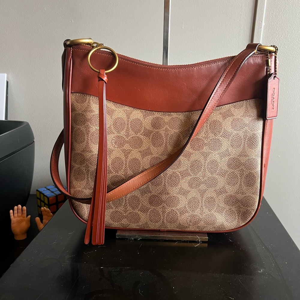 Coach Red and Tan Signature Shoulder Bag